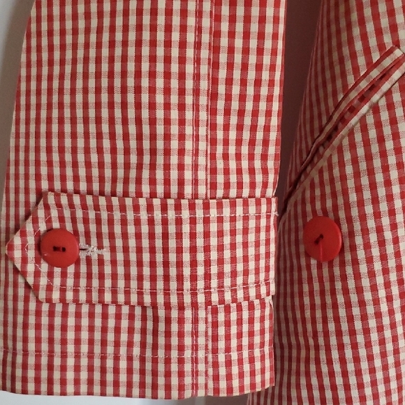 Vintage Retro Promod France Red & White Checkered Checked Button Up Trench Coat - Picture 5 of 11